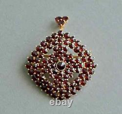 Large 3-tiered Bohemian Garnet Gold Plated 900 Solid Silver Pendant Brooch