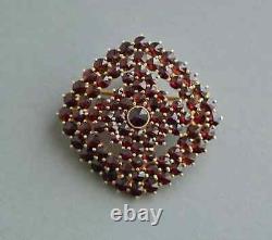 Large 3-tiered Bohemian Garnet Gold Plated 900 Solid Silver Pendant Brooch