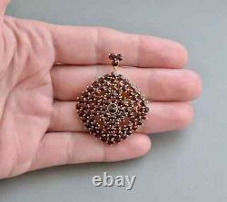 Large 3-tiered Bohemian Garnet Gold Plated 900 Solid Silver Pendant Brooch