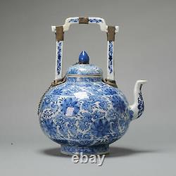 Large Antique Chinese Porcelain Kangxi Period Wine Vessel Flowers Silver