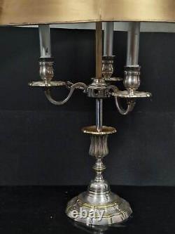 Large Antique French Silver Plated Bouillotte 3 Arm Gilded Candle Candelabra