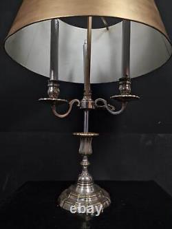 Large Antique French Silver Plated Bouillotte 3 Arm Gilded Candle Candelabra