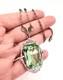 Large Art Deco UG Uranium Glass Rhodium Plated Filigree Necklace Vintage Jewelry