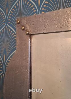 Large Arts & Crafts'silval' Hammered Pewter Wall Mirror, Bevelled Plate Mirror