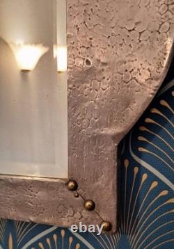 Large Arts & Crafts'silval' Hammered Pewter Wall Mirror, Bevelled Plate Mirror