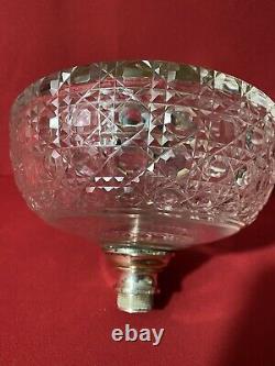 Large Cut Glass Oil Lamp Font With Silver Plate Fittings