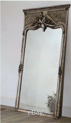 Large Original Plate Antique French Silver Gilt Louis Mirror 19th Century
