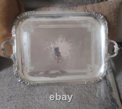 Large Ruolz Silver Plated Tray Louis XV Leaf Decor Fluted Cartouches