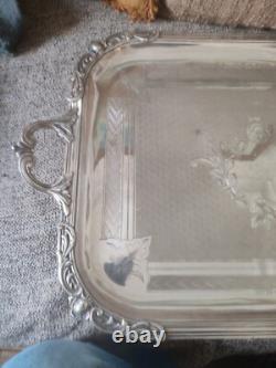 Large Ruolz Silver Plated Tray Louis XV Leaf Decor Fluted Cartouches