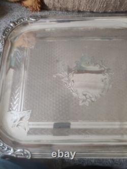 Large Ruolz Silver Plated Tray Louis XV Leaf Decor Fluted Cartouches