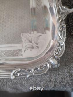 Large Ruolz Silver Plated Tray Louis XV Leaf Decor Fluted Cartouches