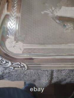 Large Ruolz Silver Plated Tray Louis XV Leaf Decor Fluted Cartouches