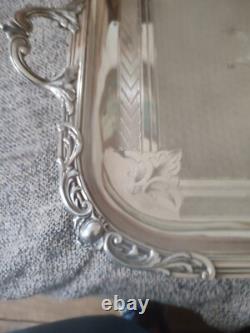 Large Ruolz Silver Plated Tray Louis XV Leaf Decor Fluted Cartouches