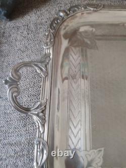Large Ruolz Silver Plated Tray Louis XV Leaf Decor Fluted Cartouches