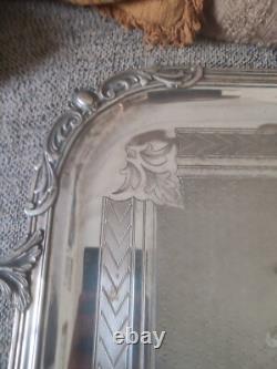 Large Ruolz Silver Plated Tray Louis XV Leaf Decor Fluted Cartouches