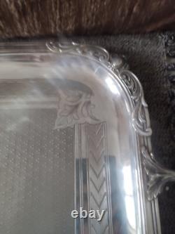 Large Ruolz Silver Plated Tray Louis XV Leaf Decor Fluted Cartouches