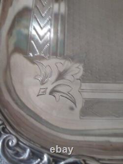 Large Ruolz Silver Plated Tray Louis XV Leaf Decor Fluted Cartouches