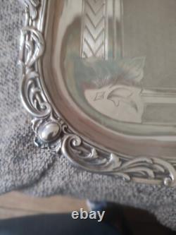 Large Ruolz Silver Plated Tray Louis XV Leaf Decor Fluted Cartouches