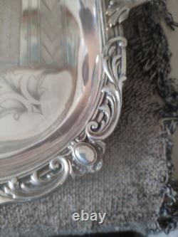 Large Ruolz Silver Plated Tray Louis XV Leaf Decor Fluted Cartouches
