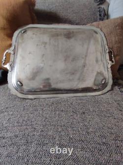 Large Ruolz Silver Plated Tray Louis XV Leaf Decor Fluted Cartouches