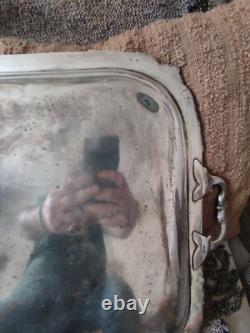 Large Ruolz Silver Plated Tray Louis XV Leaf Decor Fluted Cartouches