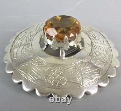 Large Scottish Silver Plated And Cairngorm Stone Plaid Brooch C1940
