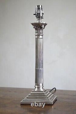 Large Silver Plated Corinthian Column Table Lamp, Mid 19th Century Antique Lamps