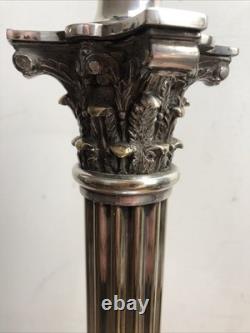 Large Victorian Silver Plate Corinthian Column Table Lamp English GS, Garrard Large Victorian Silver Plate Corinthian Column Table Lamp English GS, Garrard