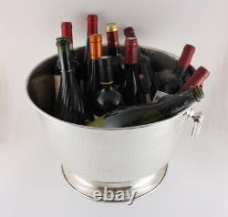 Large Vintage Silver Plated Wine Cooler. Hammered Big Champagne Ice Bucket Bowl