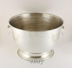 Large Vintage Silver Plated Wine Cooler. Hammered Big Champagne Ice Bucket Bowl