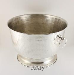 Large Vintage Silver Plated Wine Cooler. Hammered Big Champagne Ice Bucket Bowl