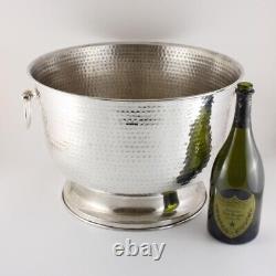 Large Vintage Silver Plated Wine Cooler. Hammered Big Champagne Ice Bucket Bowl