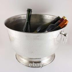 Large Vintage Silver Plated Wine Cooler. Hammered Big Champagne Ice Bucket Bowl