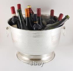 Large Vintage Silver Plated Wine Cooler. Hammered Big Champagne Ice Bucket Bowl