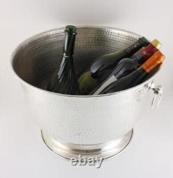 Large Vintage Silver Plated Wine Cooler. Hammered Big Champagne Ice Bucket Bowl