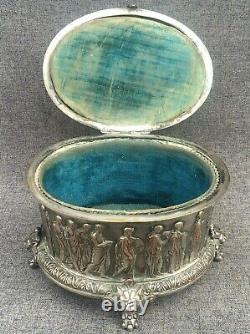 Large antique Napoleon III jewelry box 19th century silver plated copper lions