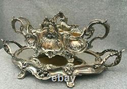 Large antique french Art Nouveau table center planter early 1900's silver plate