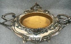 Large antique french Art Nouveau table center planter early 1900's silver plate