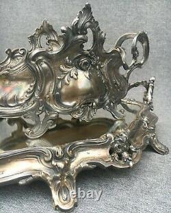 Large antique french Art Nouveau table center planter early 1900's silver plate