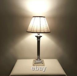 Large antique silver plated Corinthian column table lamp newly rewired 47cm tall