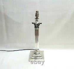 Large antique silver plated Corinthian column table lamp newly rewired 47cm tall