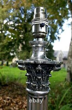 Large antique silver plated Corinthian column table lamp newly rewired 47cm tall