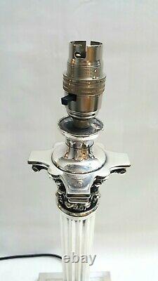 Large antique silver plated Corinthian column table lamp newly rewired 47cm tall