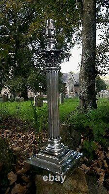 Large antique silver plated Corinthian column table lamp newly rewired 47cm tall