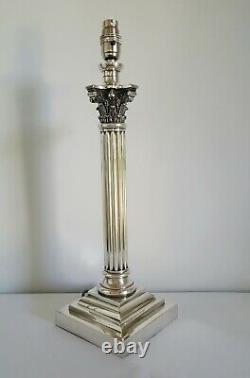 Large antique silver plated Corinthian column table lamp newly rewired 47cm tall