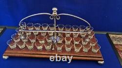 Late 19th Century Silver Plated/Oak Communion Glass Holder with 40 Glasses