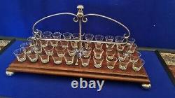 Late 19th Century Silver Plated/Oak Communion Glass Holder with 40 Glasses
