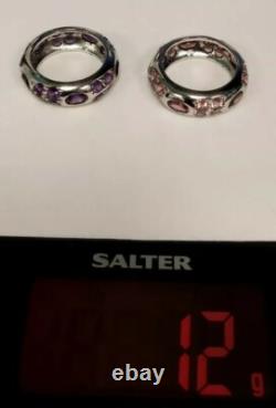 Late 20th C. Vintage'a' Grade Tourmaline & Amethyst Rhodium Plated Silver Rings Late 20th C. Vintage'a' Grade Tourmaline & Amethyst Rhodium Plated Silver Rings