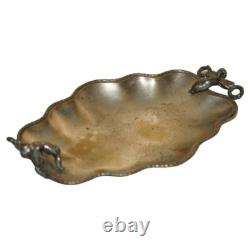 Lovely Antique Original Worn Finish Silver Plated Cherub Handle Serving Tray