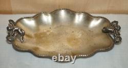 Lovely Antique Original Worn Finish Silver Plated Cherub Handle Serving Tray